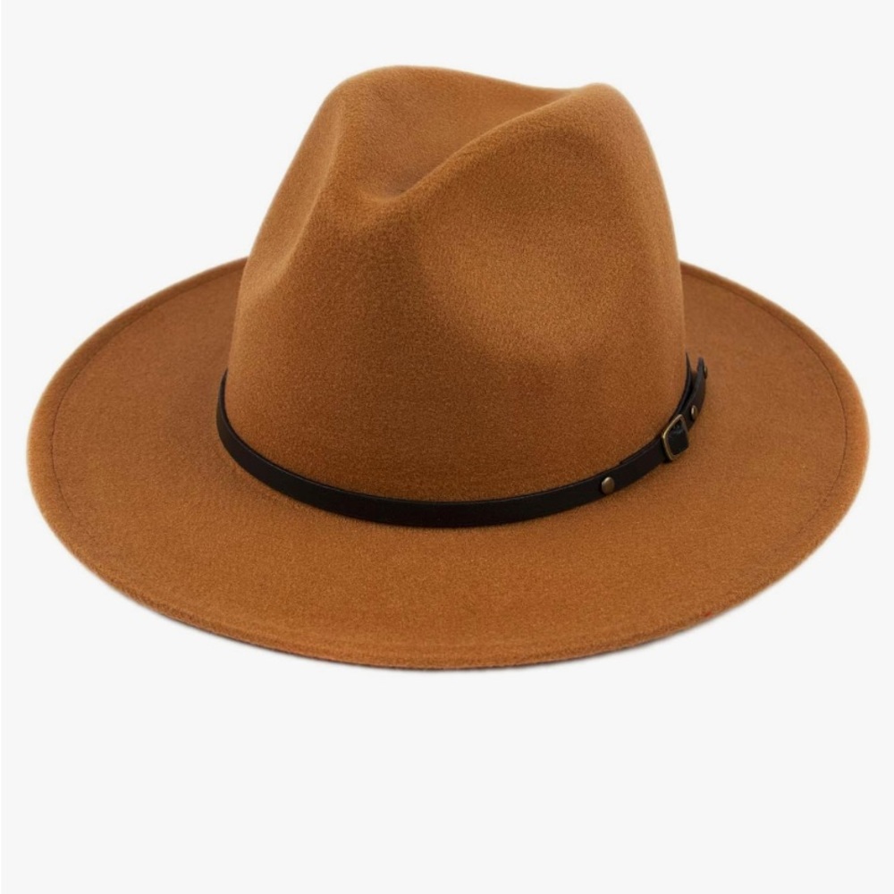 Lanzom Womens Classic Wide Brim Wool Fedora Hat